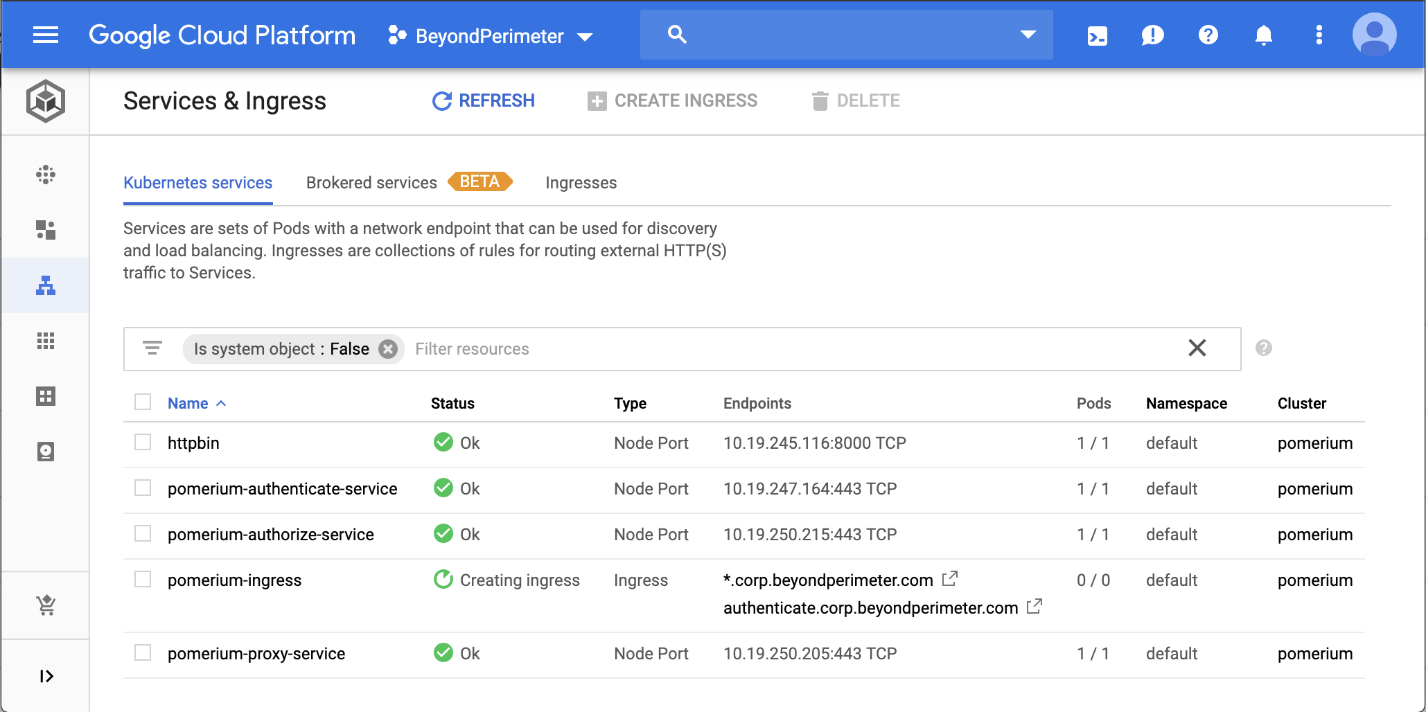 Google's Kubernetes Engine dashboard